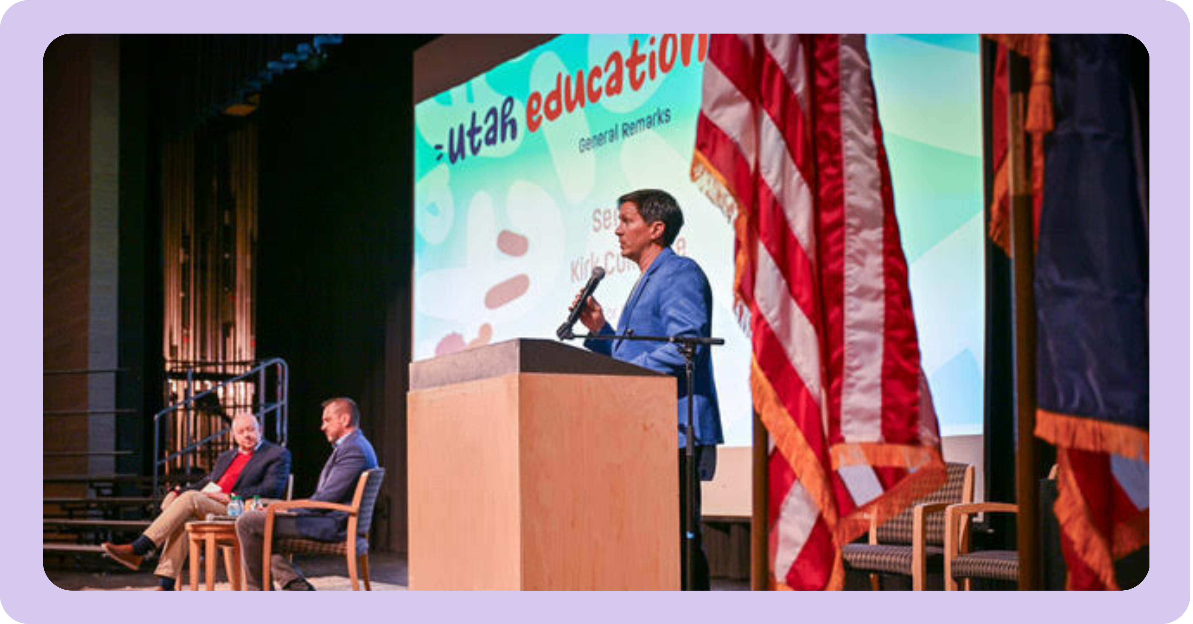 Senator Kirk Cullimore speaking at a UEFA event